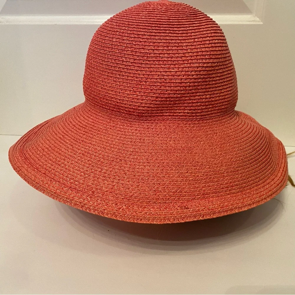 ERIC JAVITS HAT PINK WIDE BRIM STRAW SUN PACKABLE SQUISHEE USA - Picture 5 of 10